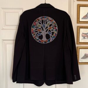 Black Blazer with Rhinestone Tree Design, Size XL